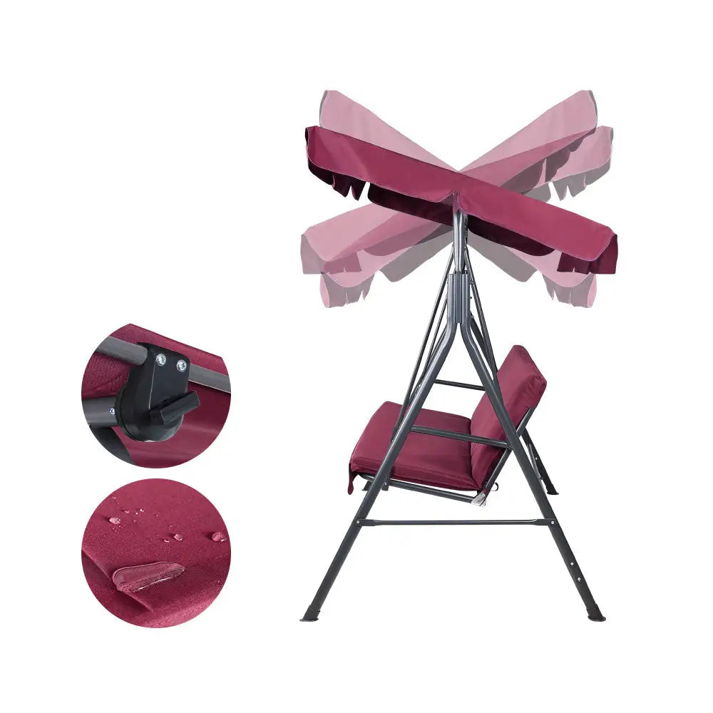 Gardeon Outdoor Swing Chair Garden Bench Furniture Canopy 3 Seater Wine Red - Furniture > Outdoor