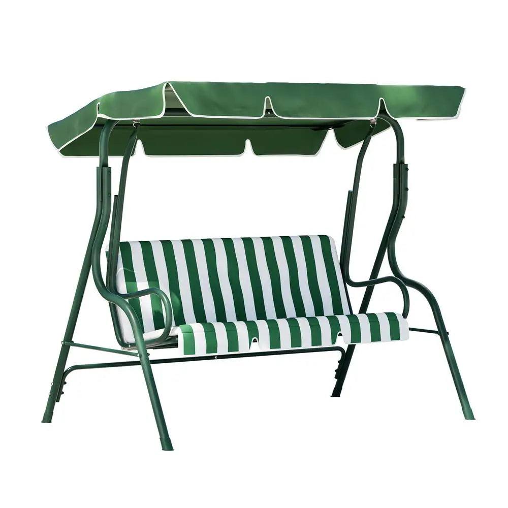 Gardeon Outdoor Swing Chair Garden Bench Furniture Canopy 3 Seater White Green - Furniture > Outdoor > Outdoor Benches
