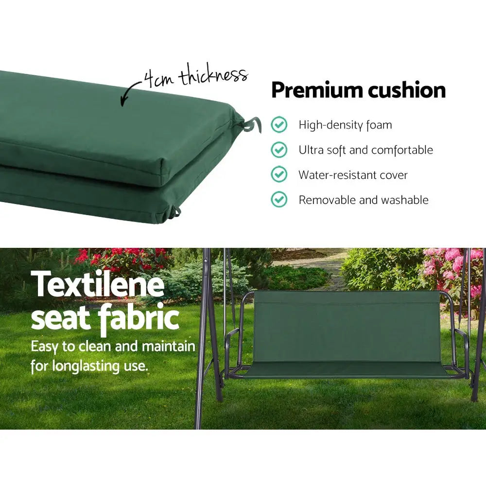 Gardeon Outdoor Swing Chair Garden Bench Furniture Canopy 3 Seater Green - Furniture > Outdoor