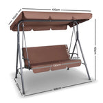 Gardeon Outdoor Swing Chair Garden Bench Furniture Canopy 3 Seater Coffee - Home & Garden > Garden Furniture