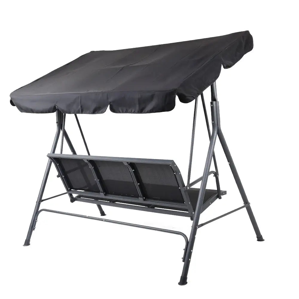 Gardeon Outdoor Swing Chair Garden Bench Furniture Canopy 3 Seater Mesh Black - Furniture > Outdoor