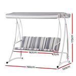 Gardeon Outdoor Swing Chair Garden Bench Furniture Canopy 3 Seater White Grey - Furniture > Outdoor