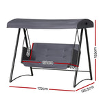 Gardeon Outdoor Swing Chair Garden Bench Furniture Canopy 3 Seater Rattan Grey - Furniture > Outdoor
