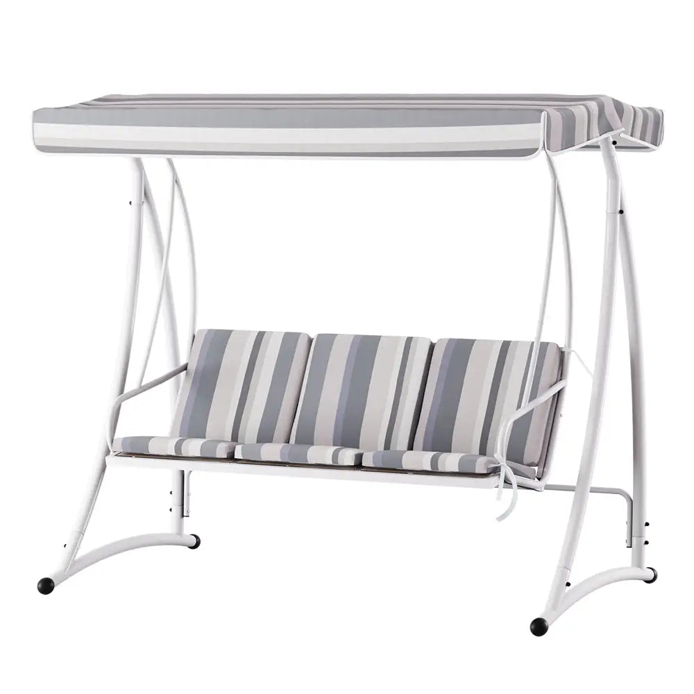 Gardeon Outdoor Swing Chair Garden Bench Furniture Canopy 3 Seater White Grey - Furniture > Outdoor
