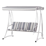 Gardeon Outdoor Swing Chair Garden Bench Furniture Canopy 3 Seater White Grey - Furniture > Outdoor