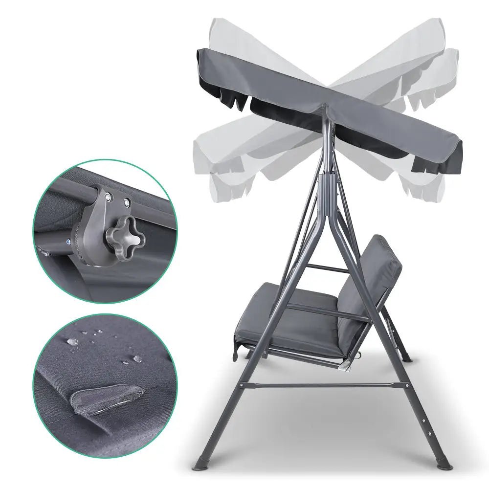 Gardeon Outdoor Swing Chair Garden Bench Furniture Canopy 3 Seater Grey - Furniture > Outdoor