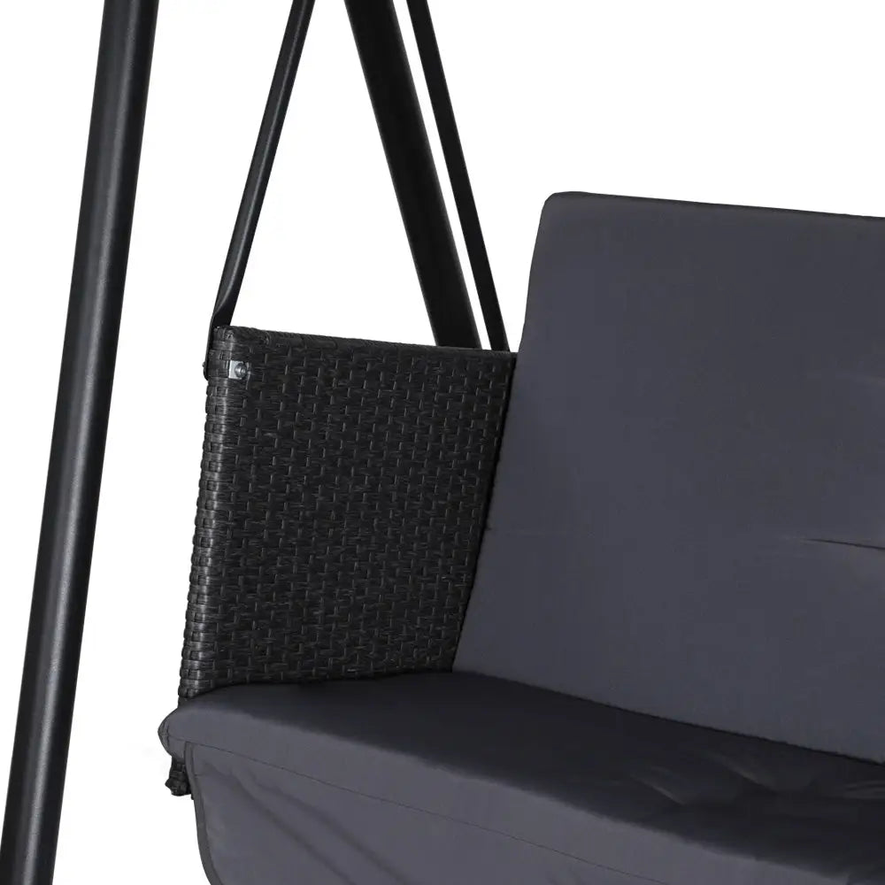 Gardeon Outdoor Swing Chair Garden Bench Furniture Canopy 3 Seater Rattan Grey - Furniture > Outdoor