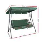 Gardeon Outdoor Swing Chair Garden Bench Furniture Canopy 3 Seater Green - Furniture > Outdoor
