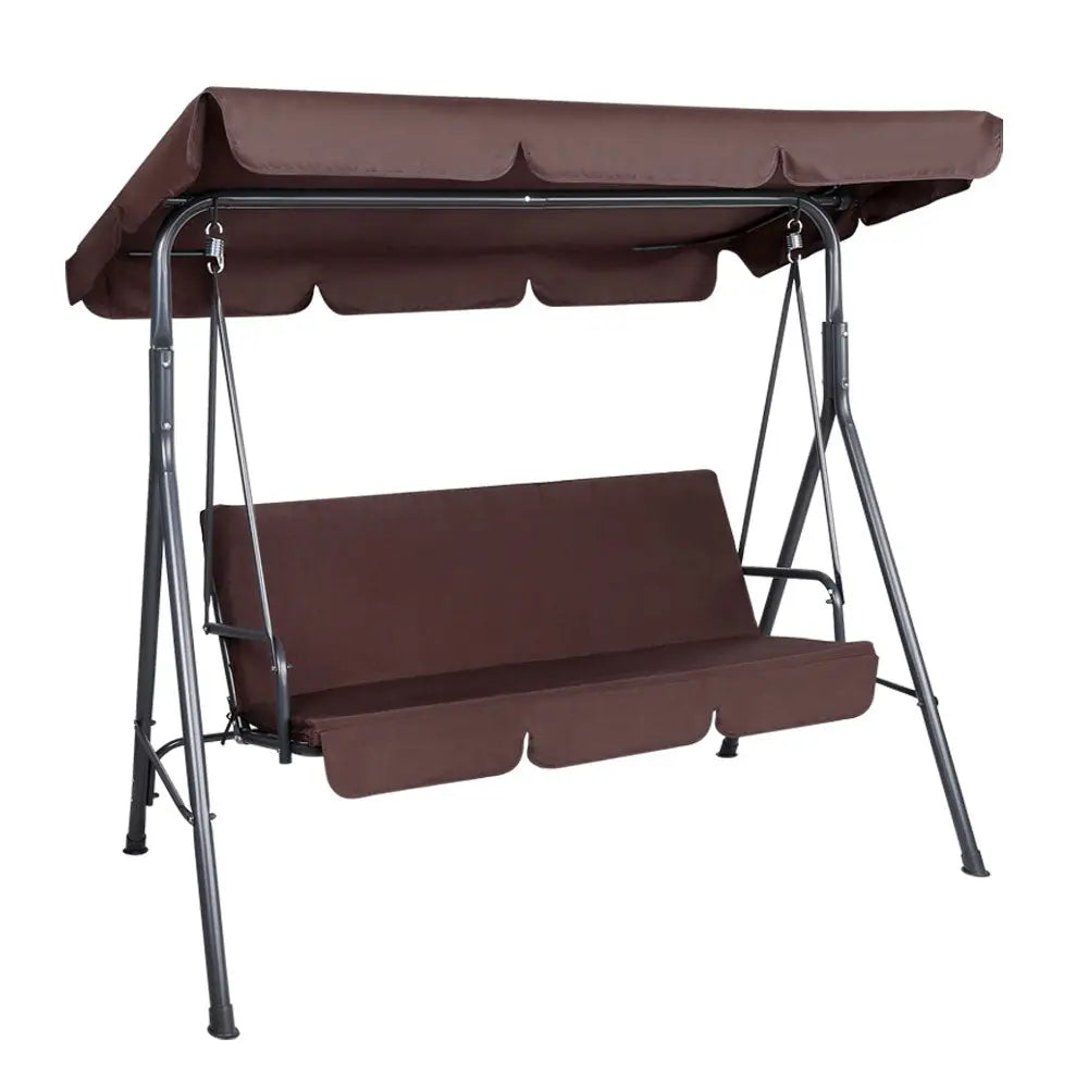 Gardeon Outdoor Swing Chair Garden Bench Furniture Canopy 3 Seater Brown - Furniture > Outdoor