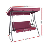 Gardeon Outdoor Swing Chair Garden Bench Furniture Canopy 3 Seater Wine Red - Furniture > Outdoor