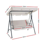 Gardeon Outdoor Swing Chair Garden Bench Furniture Canopy 3 Seater Beige - Furniture > Outdoor