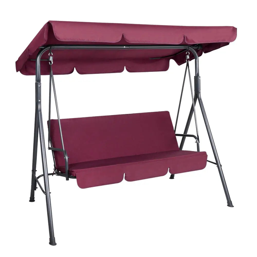 Gardeon Outdoor Swing Chair Garden Bench Furniture Canopy 3 Seater Wine Red - Furniture > Outdoor