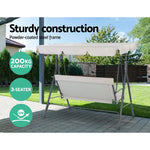 Gardeon Outdoor Swing Chair Garden Bench Furniture Canopy 3 Seater Beige - Furniture > Outdoor