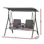 Gardeon Outdoor Swing Chair Garden Furniture Canopy Cup Holder 2 Seater Grey - Furniture > Outdoor > Outdoor Chairs
