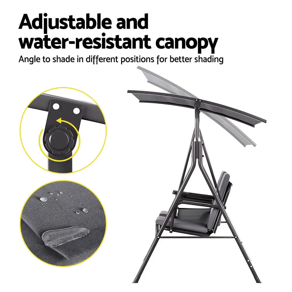 Gardeon Outdoor Swing Chair Garden Furniture Canopy Cup Holder 2 Seater Grey - Furniture > Outdoor > Outdoor Chairs