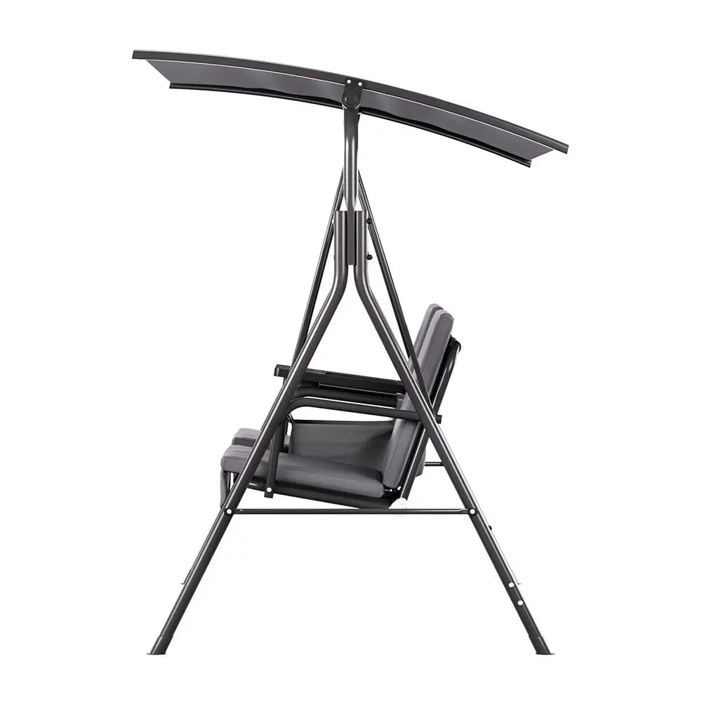 Gardeon Outdoor Swing Chair Garden Furniture Canopy Cup Holder 2 Seater Grey - Furniture > Outdoor > Outdoor Chairs