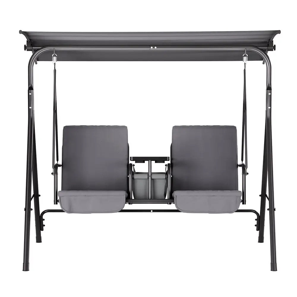 Gardeon Outdoor Swing Chair Garden Furniture Canopy Cup Holder 2 Seater Grey - Furniture > Outdoor > Outdoor Chairs