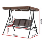 Gardeon Outdoor Swing Chair Garden Furniture Canopy Cup Holder 3 Seater Brown - Furniture > Outdoor > Outdoor Chairs