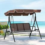 Gardeon Outdoor Swing Chair Garden Furniture Canopy Cup Holder 3 Seater Brown - Furniture > Outdoor > Outdoor Chairs