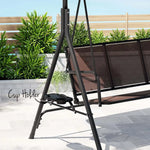 Gardeon Outdoor Swing Chair Garden Furniture Canopy Cup Holder 3 Seater Brown - Furniture > Outdoor > Outdoor Chairs