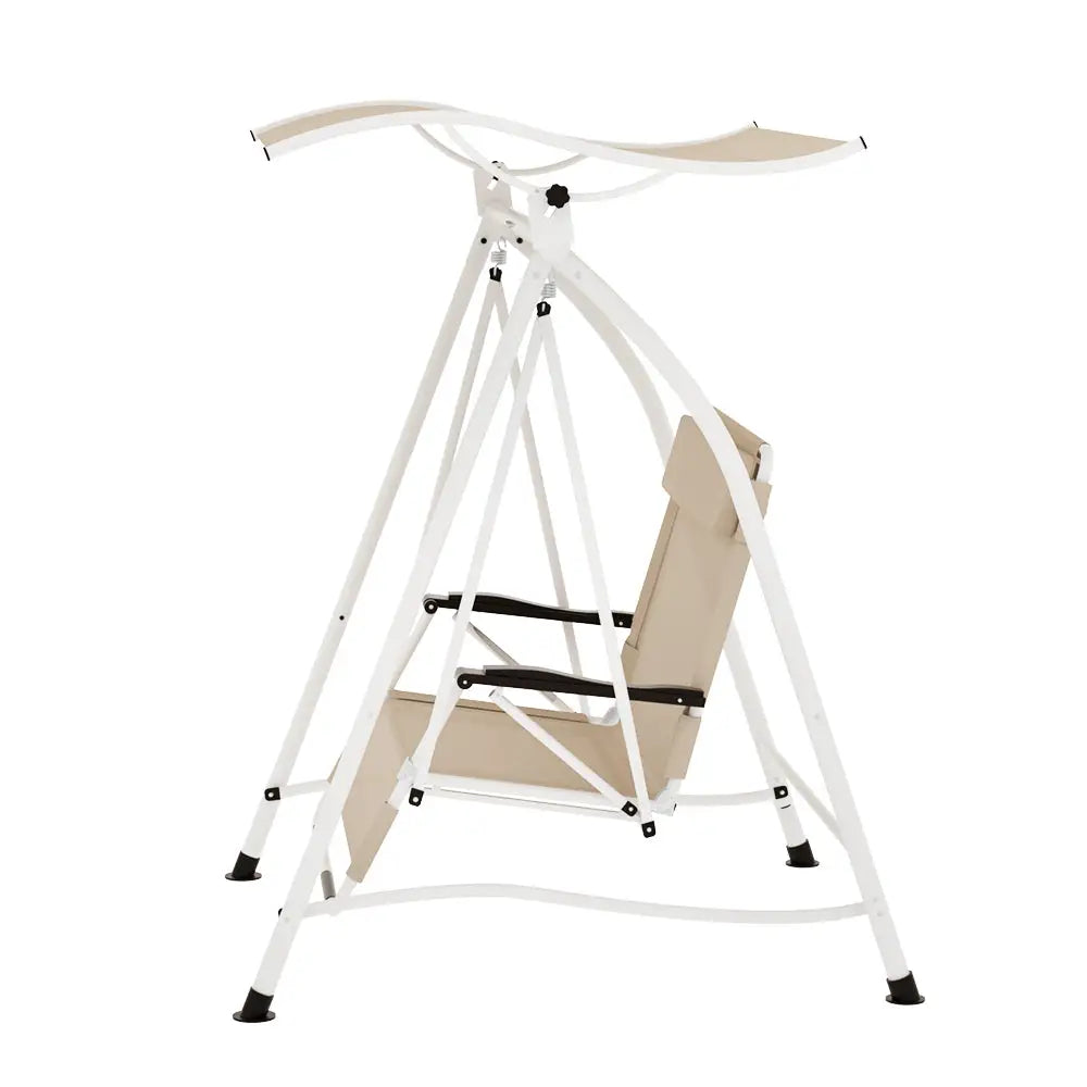 Gardeon Outdoor Swing Chair Garden Lounger 2 Seater Canopy Patio Furniture Beige - Furniture > Outdoor