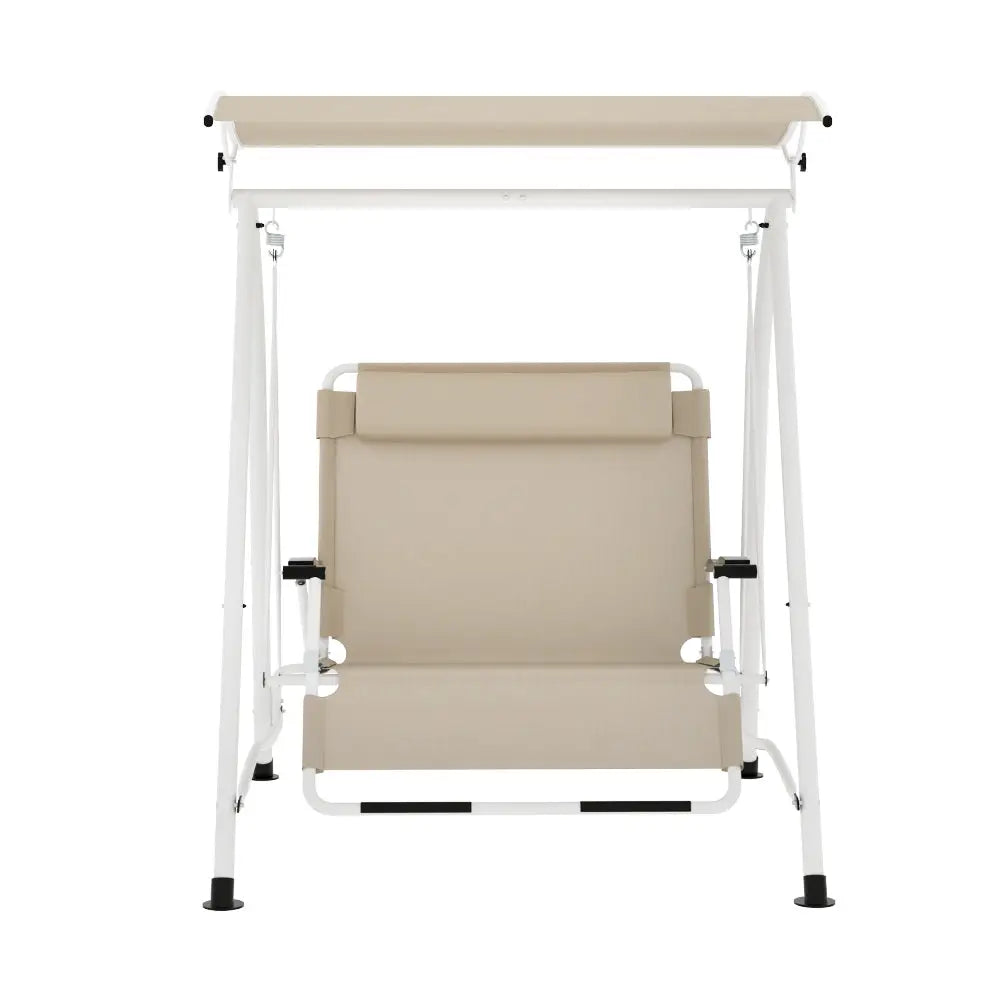 Gardeon Outdoor Swing Chair Garden Lounger 2 Seater Canopy Patio Furniture Beige - Furniture > Outdoor