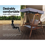 Gardeon Outdoor Wooden Swing Chair Garden Bench Canopy Cushion 2 Seater Charcoal - Furniture > Outdoor