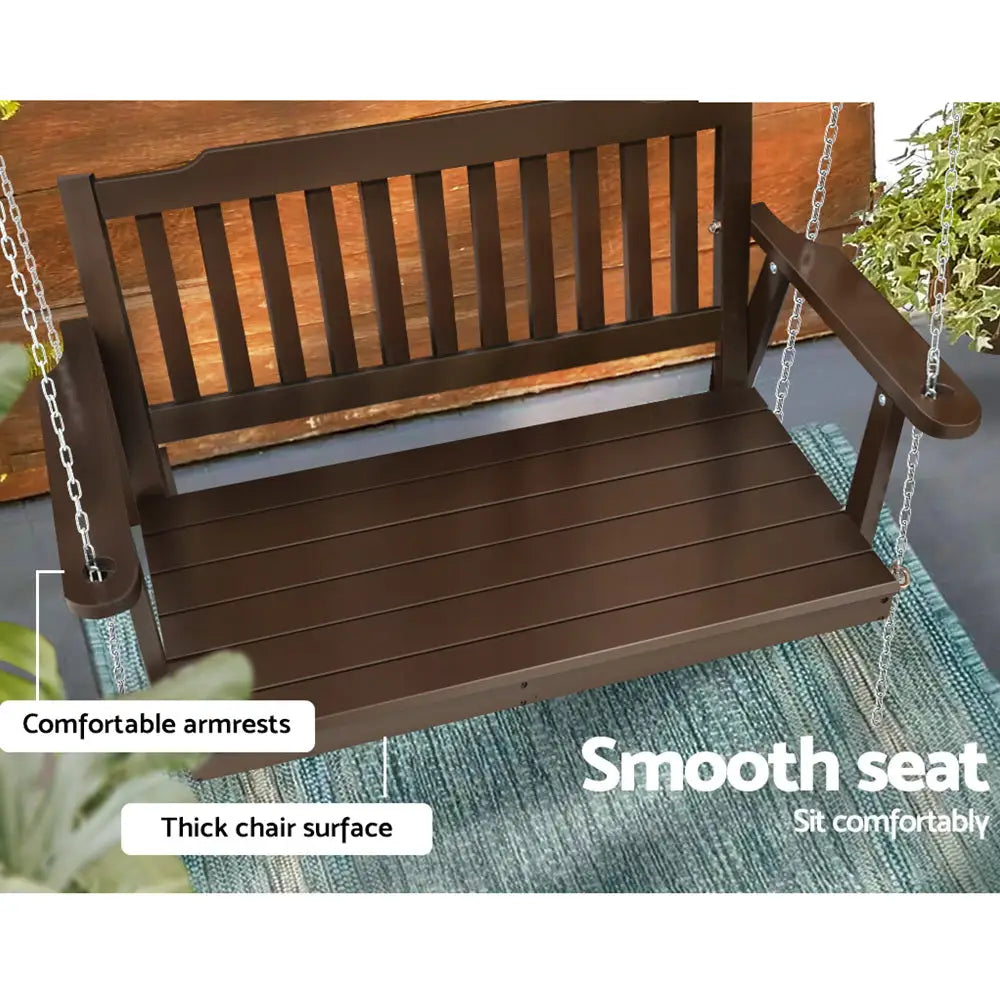 Gardeon Porch Swing Chair with Chain Garden Bench Outdoor Furniture Wooden Brown - Furniture > Outdoor