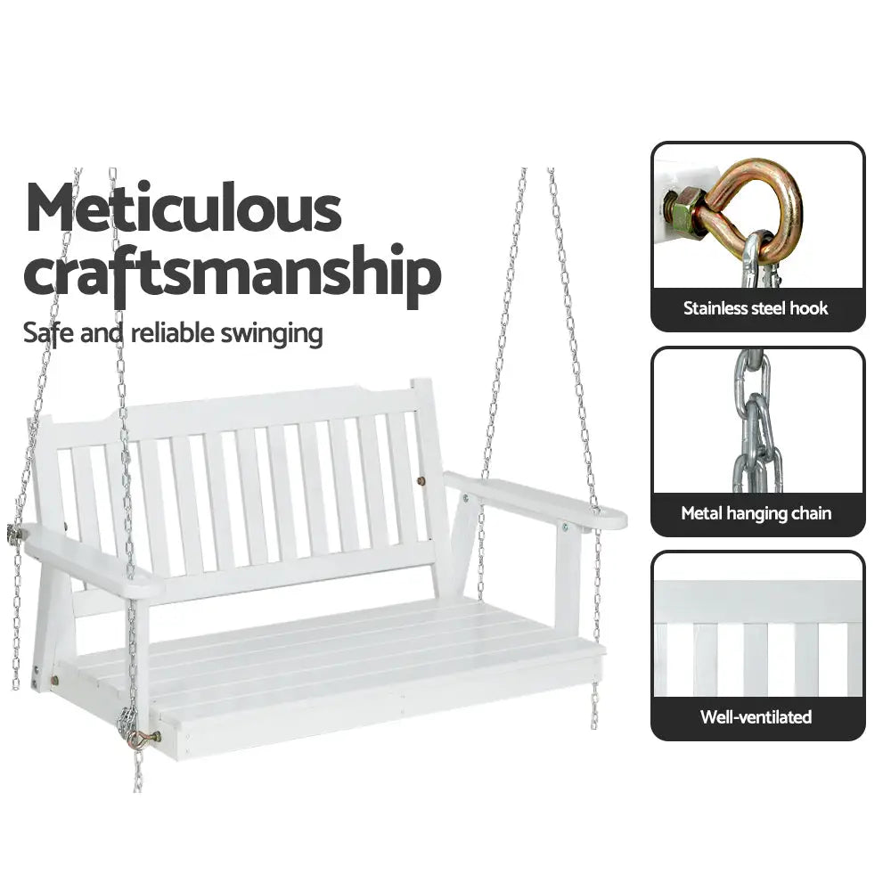 Gardeon Porch Swing Chair with Chain Garden Bench Outdoor Furniture Wooden White - Furniture > Outdoor