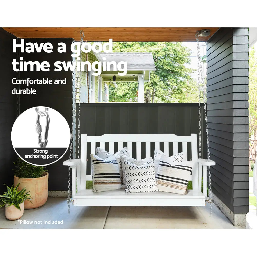 Gardeon Porch Swing Chair with Chain Garden Bench Outdoor Furniture Wooden White - Furniture > Outdoor