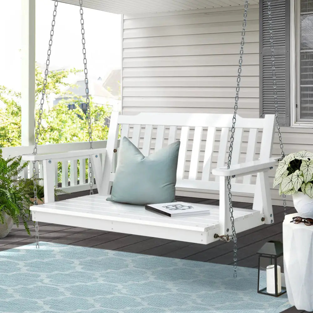 Gardeon Porch Swing Chair with Chain Garden Bench Outdoor Furniture Wooden White - Furniture > Outdoor