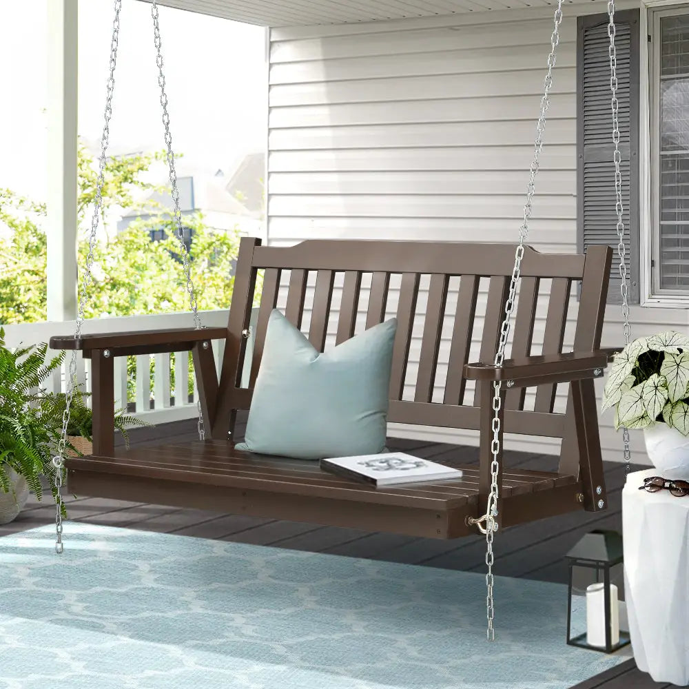 Gardeon Porch Swing Chair with Chain Garden Bench Outdoor Furniture Wooden Brown - Furniture > Outdoor