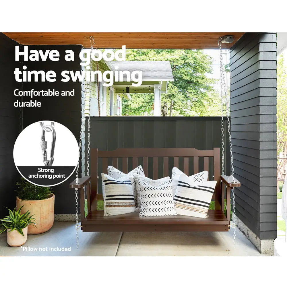Gardeon Porch Swing Chair with Chain Garden Bench Outdoor Furniture Wooden Brown - Furniture > Outdoor