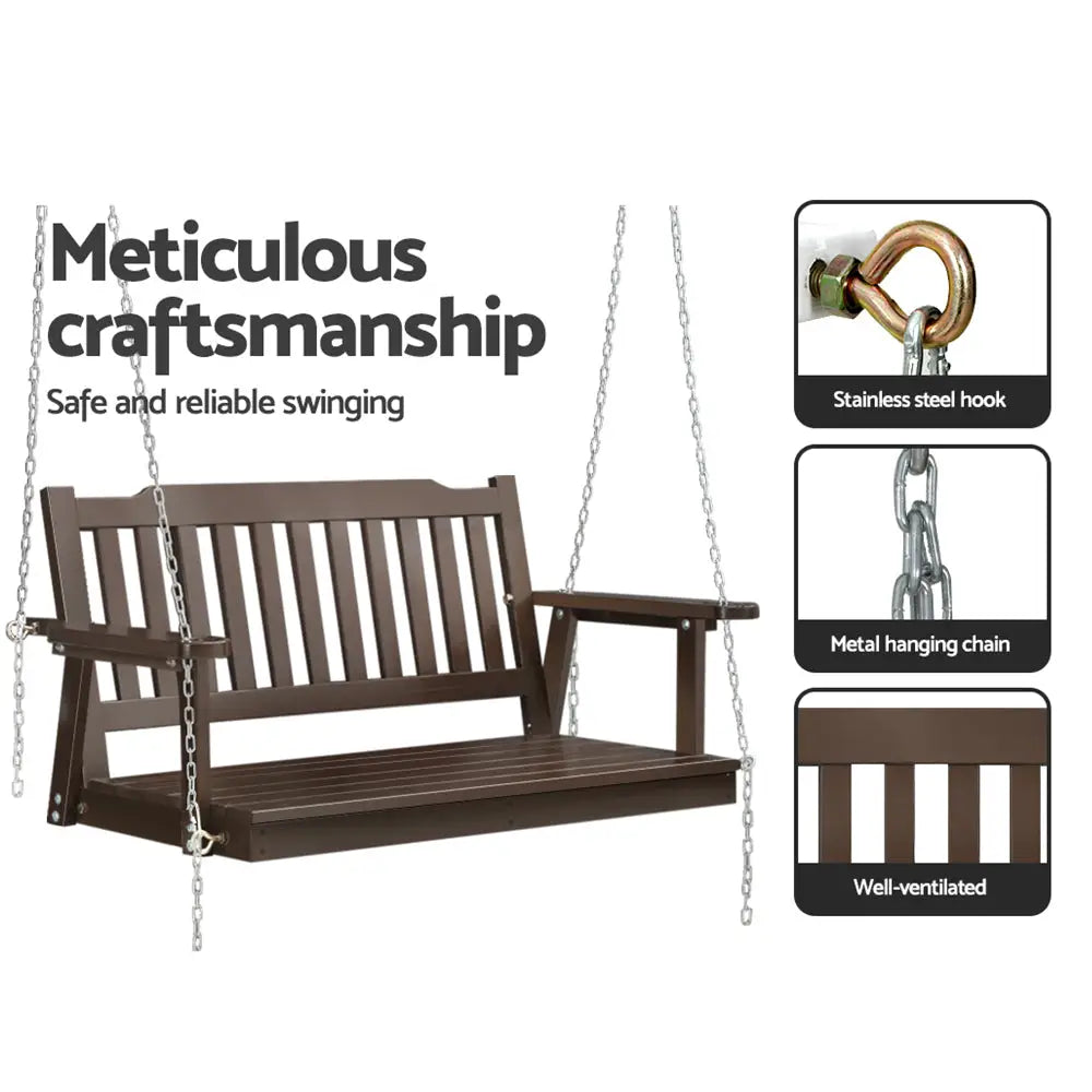 Gardeon Porch Swing Chair with Chain Garden Bench Outdoor Furniture Wooden Brown - Furniture > Outdoor