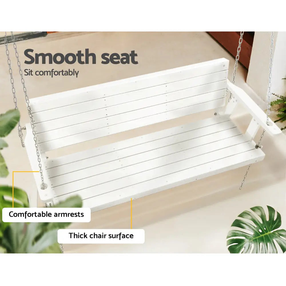 Gardeon Porch Swing Chair with Chain Outdoor Furniture 3 Seater Bench Wooden White - Furniture > Outdoor