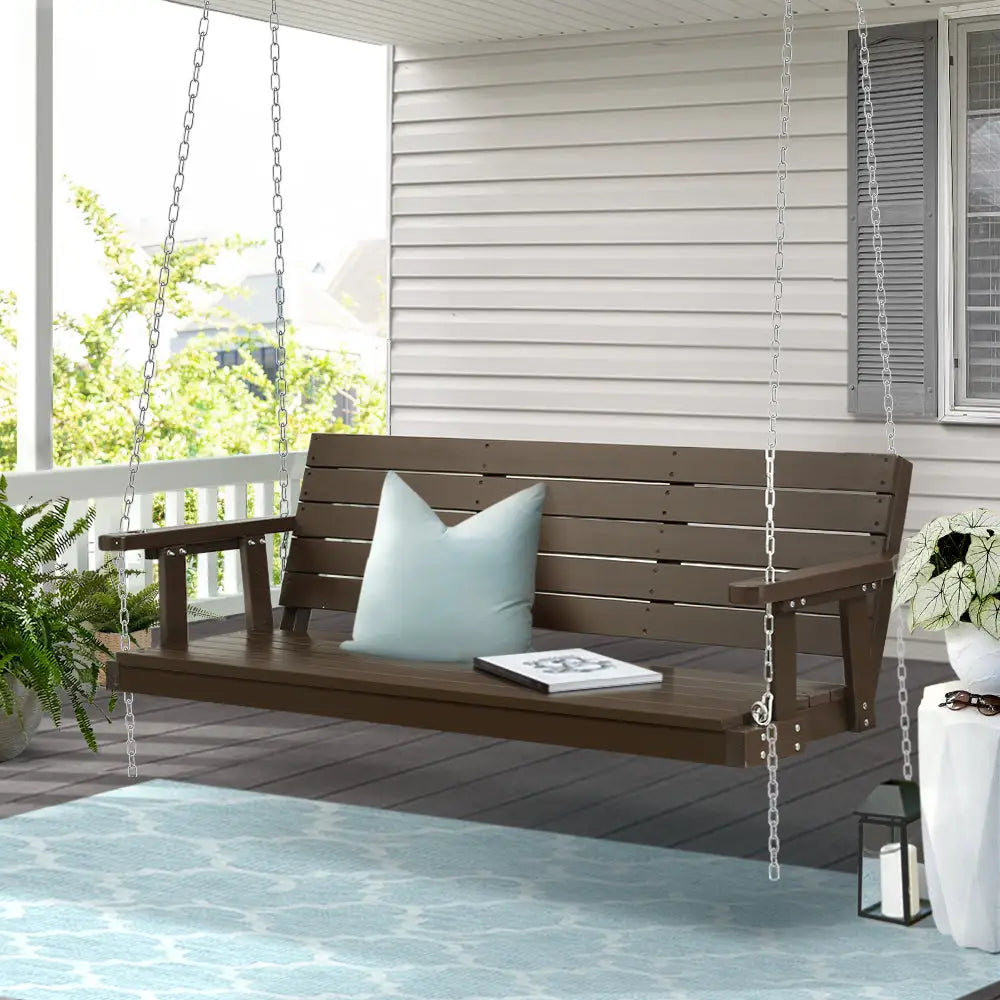 Gardeon Porch Swing Chair with Chain Outdoor Furniture 3 Seater Bench Wooden Brown - Furniture > Outdoor