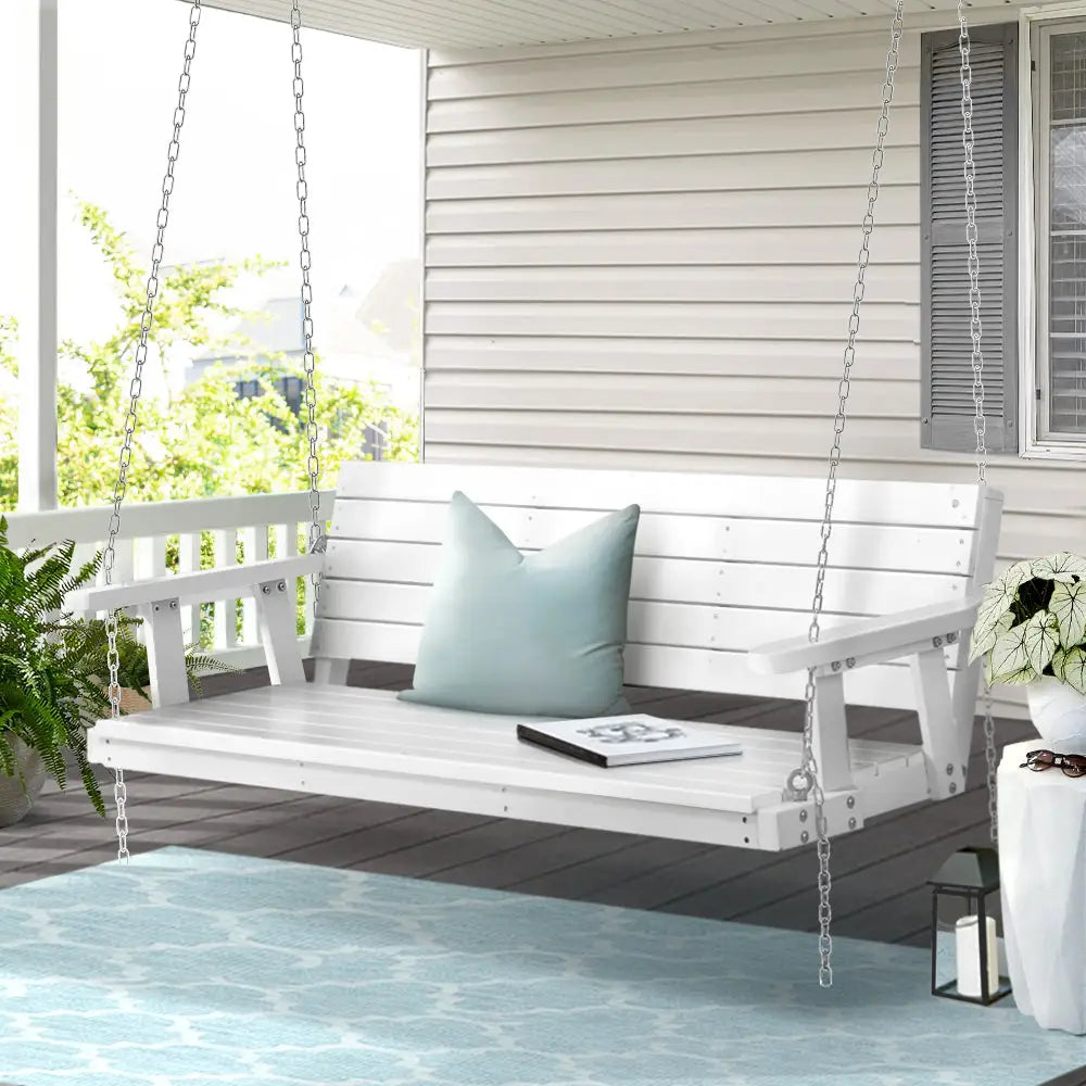 Gardeon Porch Swing Chair with Chain Outdoor Furniture 3 Seater Bench Wooden White - Furniture > Outdoor
