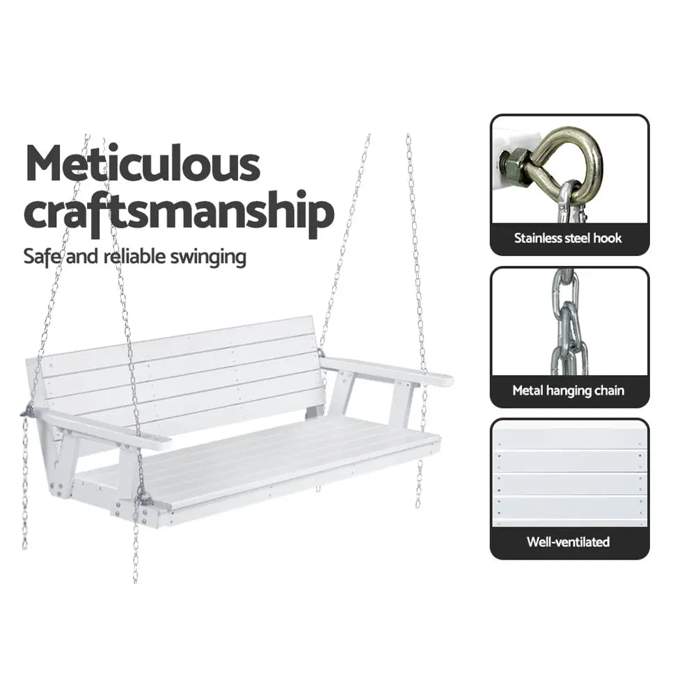 Gardeon Porch Swing Chair with Chain Outdoor Furniture 3 Seater Bench Wooden White - Furniture > Outdoor