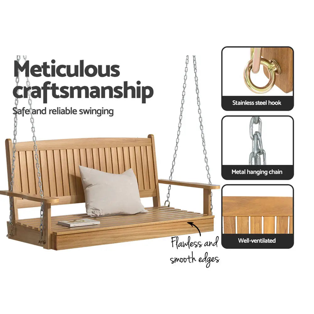 Gardeon Porch Swing Chair With Chain Outdoor Furniture Wooden Bench 2 Seat Teak - Furniture > Outdoor