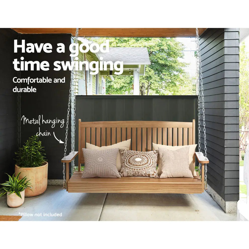 Gardeon Porch Swing Chair With Chain Outdoor Furniture Wooden Bench 2 Seat Teak - Furniture > Outdoor