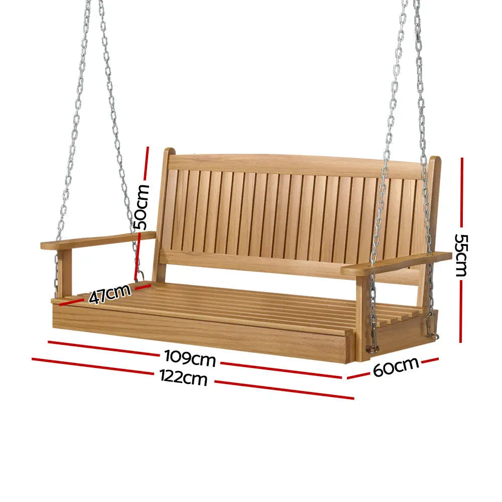 Gardeon Porch Swing Chair With Chain Outdoor Furniture Wooden Bench 2 Seat Teak - Furniture > Outdoor