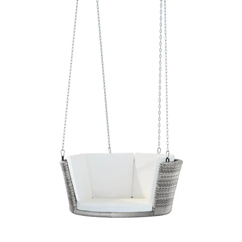 Gardeon Rattan Porch Swing Chair With Chain Cushion Outdoor Furniture Grey - Home & Garden > Hammocks