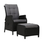 Gardeon Recliner Chair Sun lounge Wicker Lounger Outdoor Furniture Patio Adjustable Black - Furniture > Outdoor