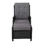 Gardeon Recliner Chair Sun lounge Wicker Lounger Outdoor Furniture Patio Adjustable Black - Furniture > Outdoor