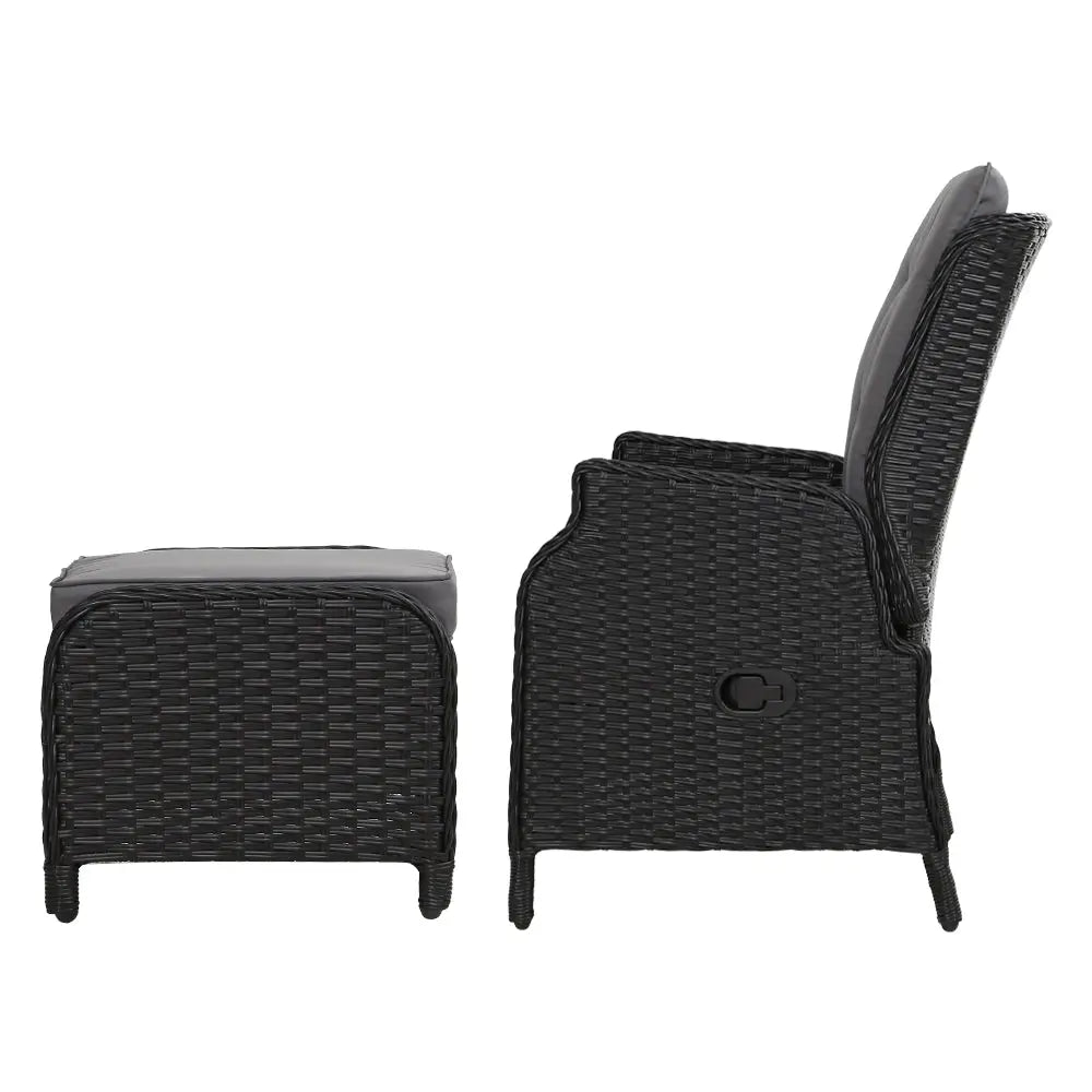 Gardeon Recliner Chair Sun lounge Wicker Lounger Outdoor Furniture Patio Adjustable Black - Furniture > Outdoor