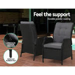 Gardeon Recliner Chair Sun lounge Wicker Lounger Outdoor Furniture Patio Adjustable Black - Furniture > Outdoor