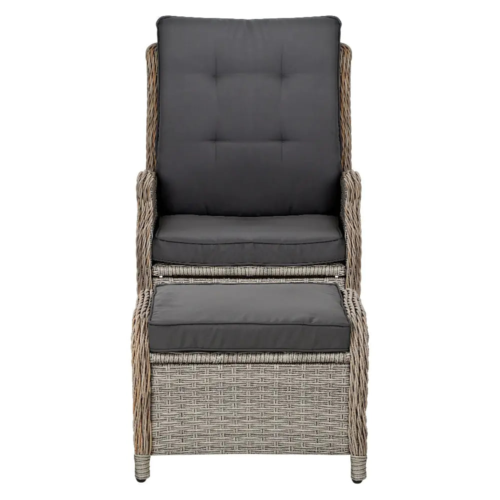 Gardeon Recliner Chair Sun lounge Wicker Lounger Outdoor Furniture Patio Adjustable Grey - Furniture > Outdoor