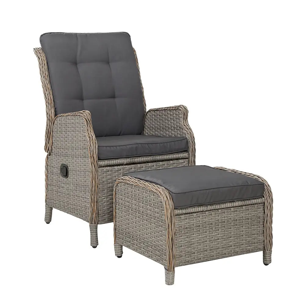 Gardeon Recliner Chair Sun lounge Wicker Lounger Outdoor Furniture Patio Adjustable Grey - Furniture > Outdoor