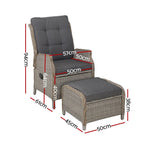 Gardeon Recliner Chair Sun lounge Wicker Lounger Outdoor Furniture Patio Adjustable Grey - Furniture > Outdoor