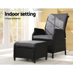 Gardeon Recliner Chair Sun lounge Wicker Lounger Outdoor Furniture Patio Adjustable Black - Furniture > Outdoor